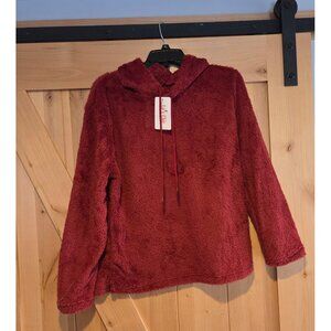 New! Lu's Chic Size L Fuzzy Teddy Fleece Red Hooded Jacket